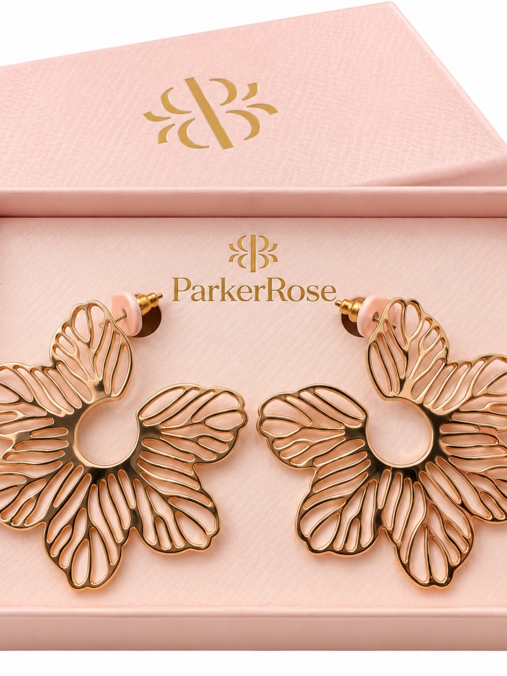 Parker Rose Gold and Blush Floral Hoop Earrings